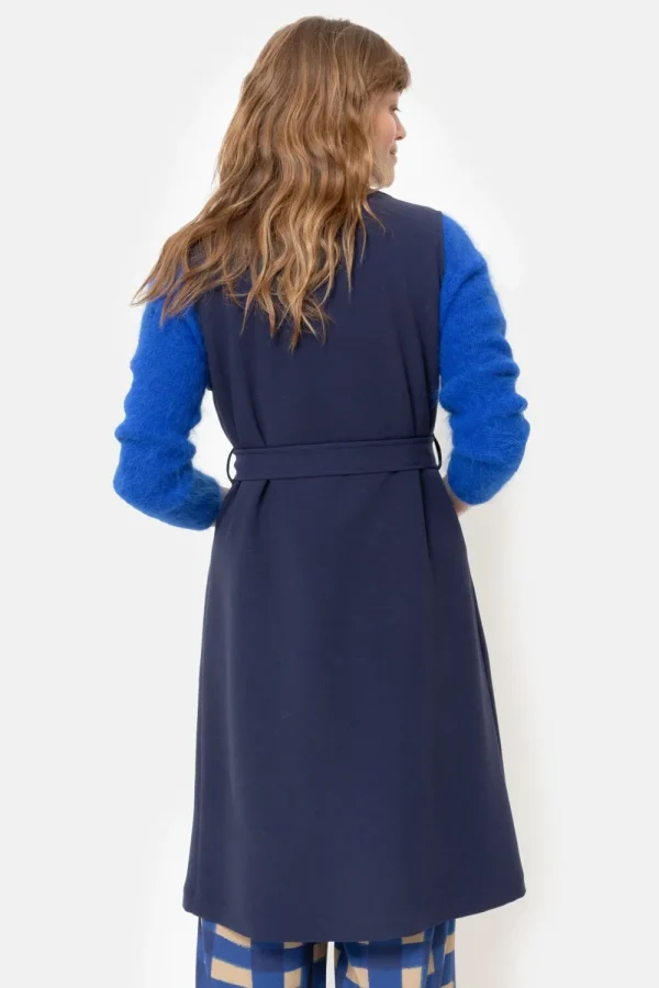 Donker Mouwloos Damesvest Met Col Revers-Terre Bleue Clearance