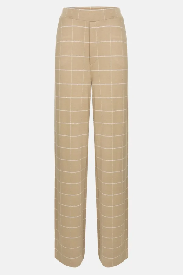 Donkerbeige Loose Fit Broek Met Ecru Ruiten-Terre Bleue Hot
