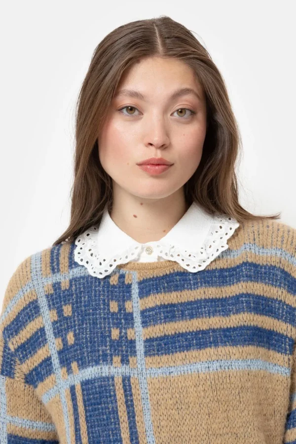 Donkerbeige Pull Met E Colour Blocks-Terre Bleue Shop