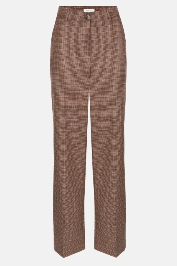 Donkerbruin Geruite Straight Fit Broek Met Vouw-Terre Bleue Hot