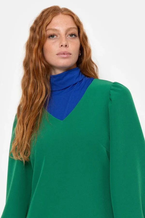 E A-Lijn Jurk Met Ballonmouwen En V-Hals-Terre Bleue Store