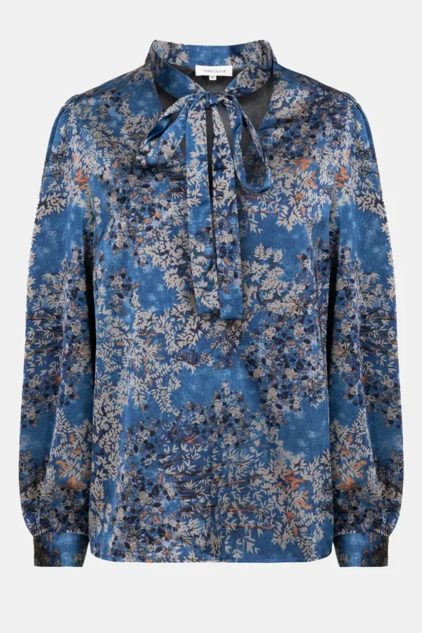 E Blouse Met Strik En Grijze Bloemenprint-Terre Bleue Flash Sale