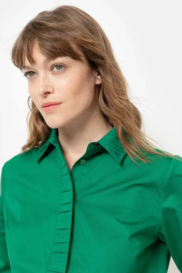 E Dames Blouse Met Gefronste Kraag-Terre Bleue Discount