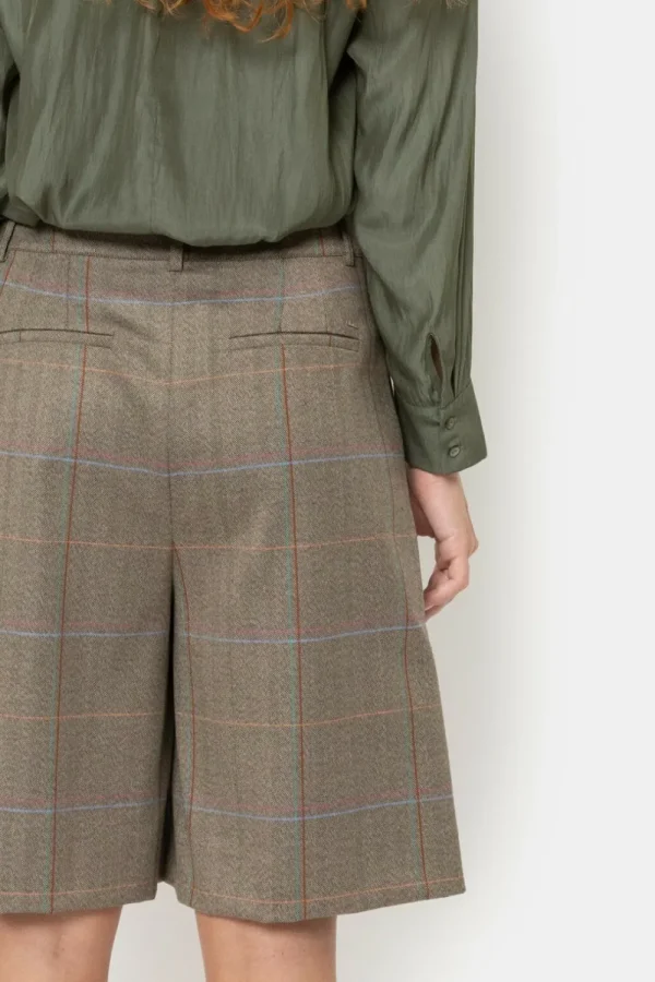 E Dames Short Met Ruiten En Bandplooi-Terre Bleue Best Sale