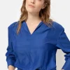 E Damesblouse Met Smock En Lange Mouw-Terre Bleue Shop