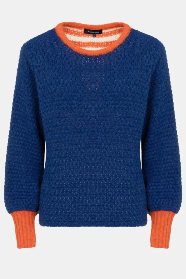 E Effen Pull Met Ecru-Oranje Gestreepte Rug-Terre Bleue Shop