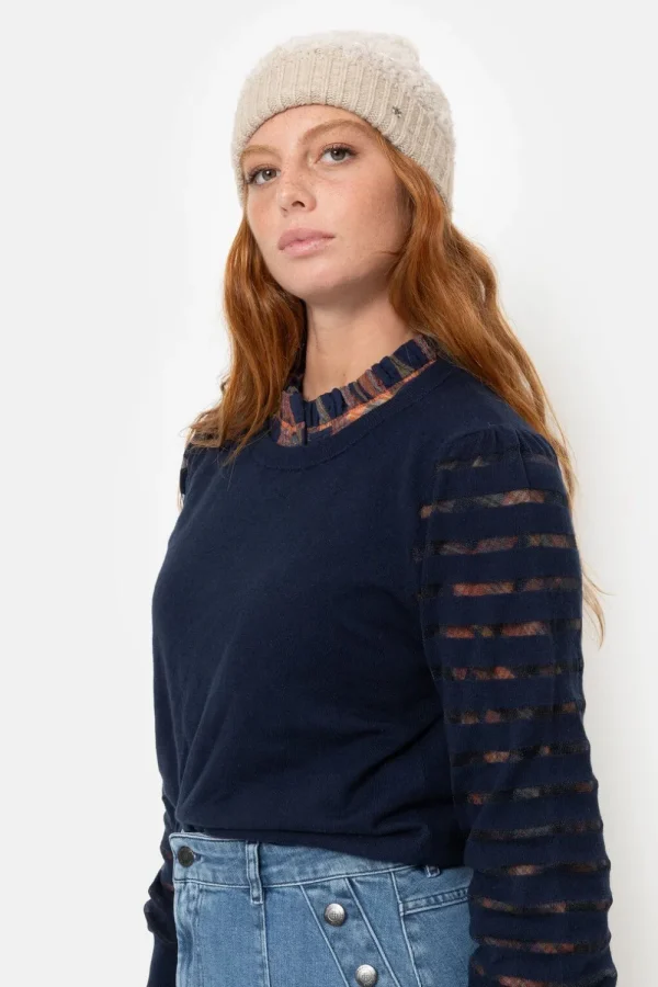 E Pull Met Lange Semitransparante Mouwen-Terre Bleue Cheap