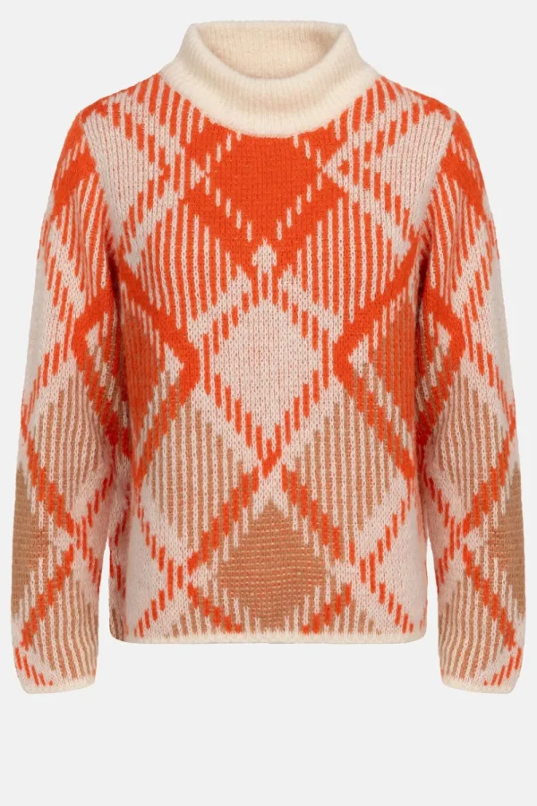 Ecru Geruite Dames Pull Met Hoge Kraag-Terre Bleue Online