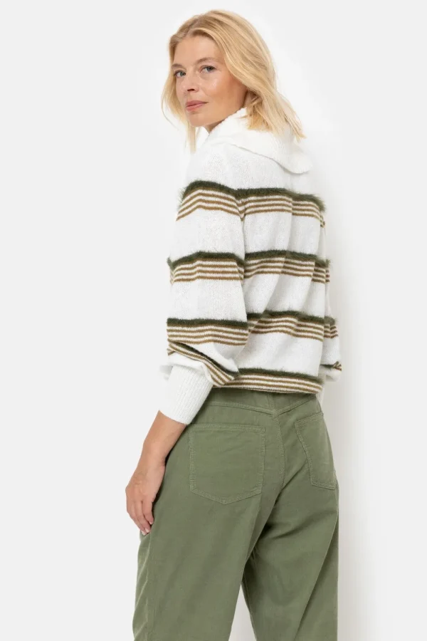 Ecru Pull Met Brede Rolkraag En Strepen-Terre Bleue Store