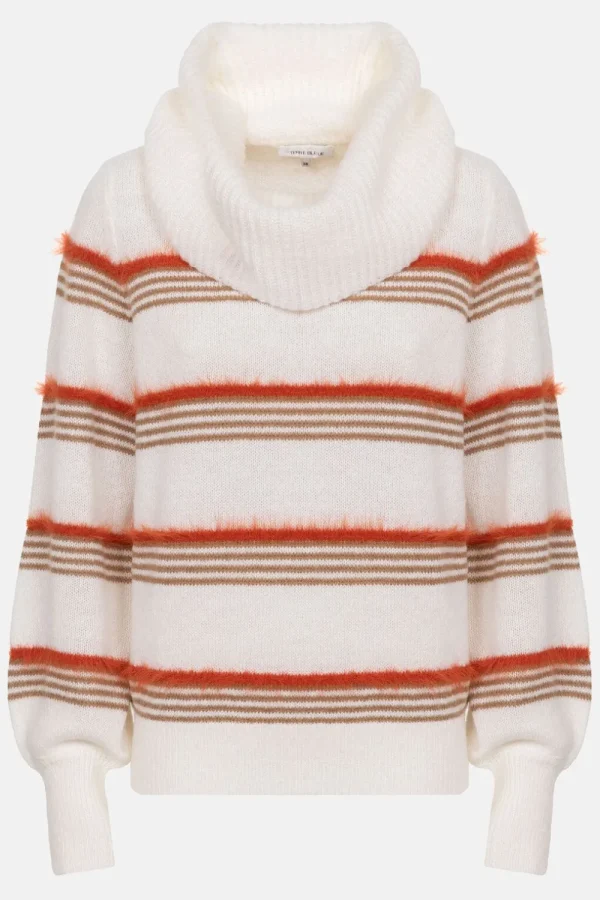 Ecru Pull Met Brede Rolkraag En E Strepen-Terre Bleue Shop