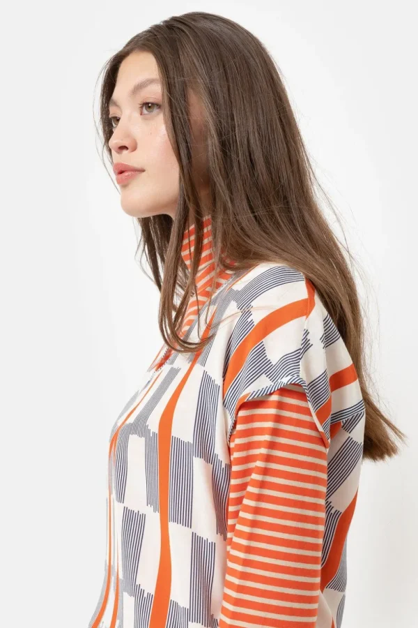 Ecru Top Met Korte Mouw, Blauwe Strepen-Terre Bleue Discount