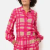 Fuchsia-Bruin Geruite Blouse Met Smock Mouwen-Terre Bleue Sale