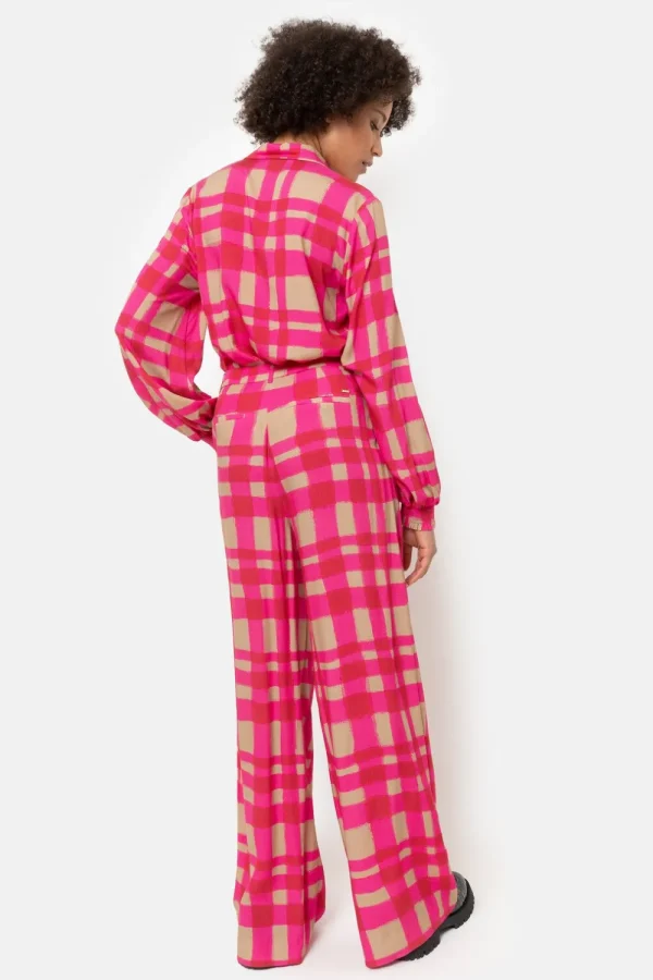 Fuchsia-Bruin Geruite Blouse Met Smock Mouwen-Terre Bleue Sale