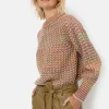 Gebreide Beige Pull Met Bruin-Groene Strepen-Terre Bleue Discount