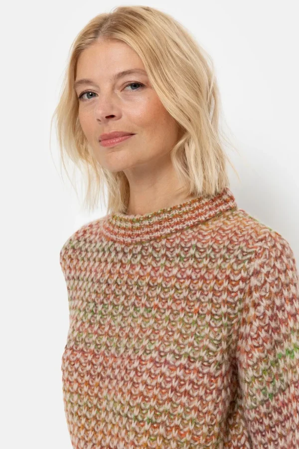 Gebreide Beige Pull Met Bruin-Groene Strepen-Terre Bleue Discount