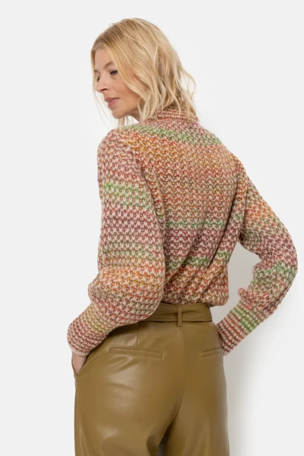 Gebreide Beige Pull Met Bruin-Groene Strepen-Terre Bleue Discount