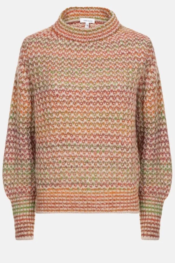 Gebreide Beige Pull Met Bruin-Groene Strepen-Terre Bleue Discount