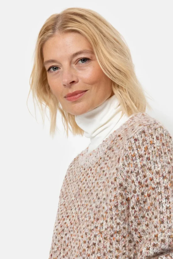 Gebreide Bruin-Beige Pull Met Visgraatmotief-Terre Bleue Discount