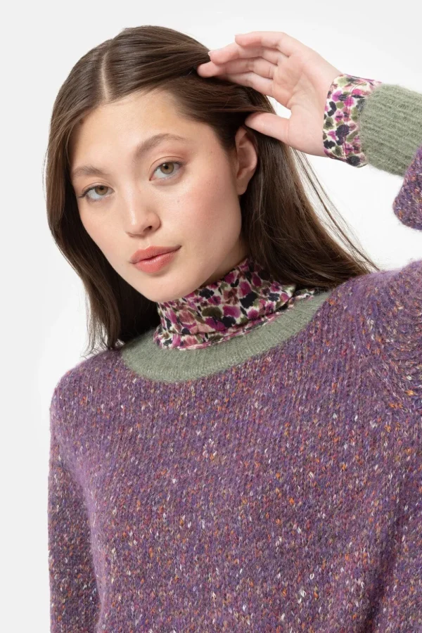 Gebreide E Damespull Met Kaki Boorden-Terre Bleue Hot