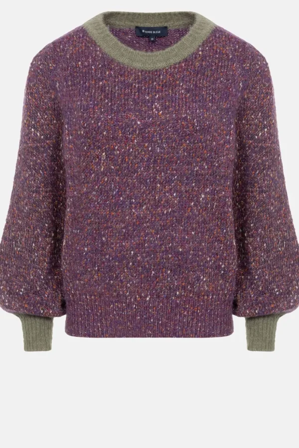 Gebreide E Damespull Met Kaki Boorden-Terre Bleue Hot