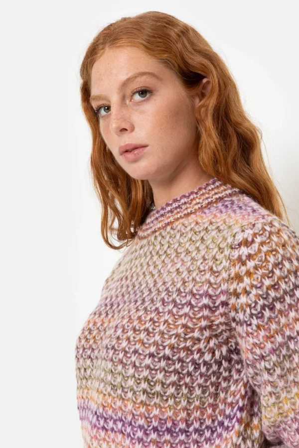 Gebreide E Pull Met Bruin-Oranje Strepen-Terre Bleue Hot