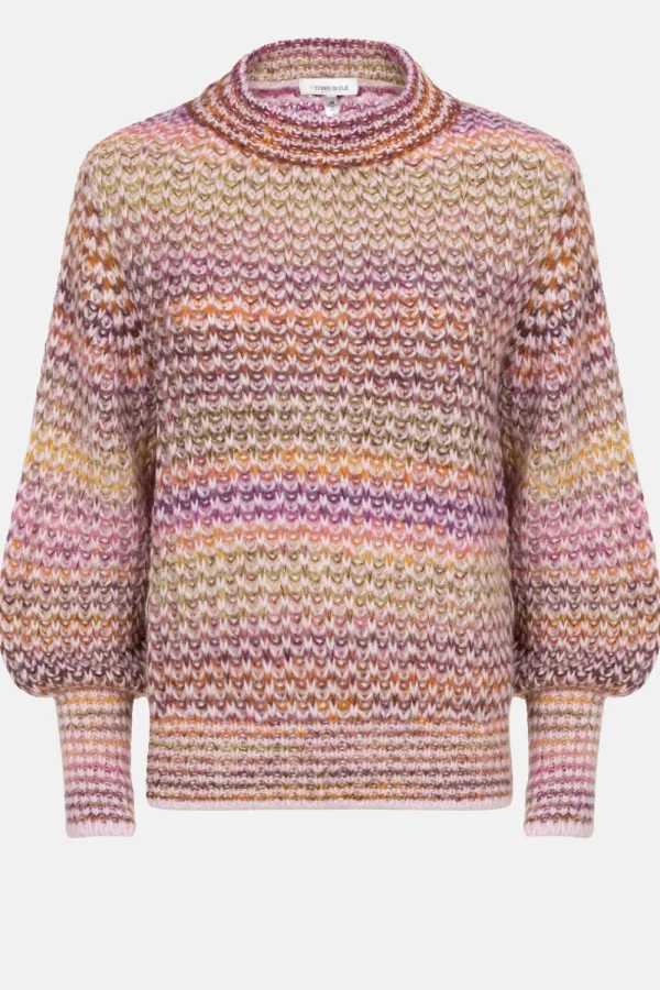 Gebreide E Pull Met Bruin-Oranje Strepen-Terre Bleue Hot