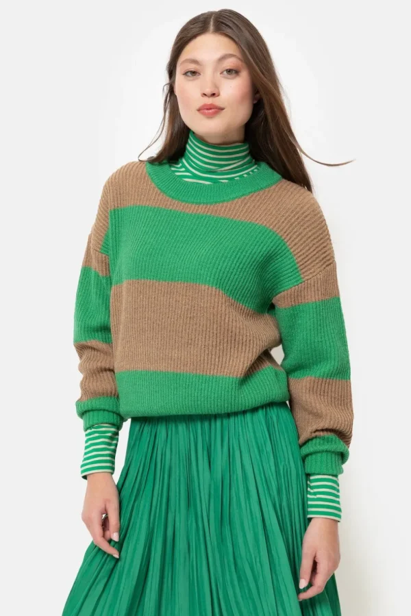 Gebreide Pull Met Bruine Color Blocks-Terre Bleue Sale