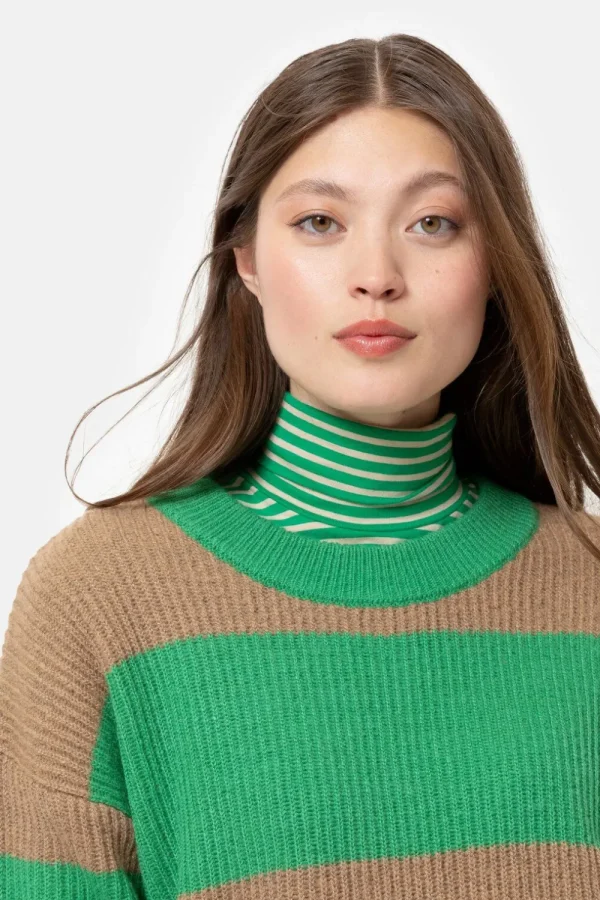 Gebreide Pull Met Bruine Color Blocks-Terre Bleue Sale