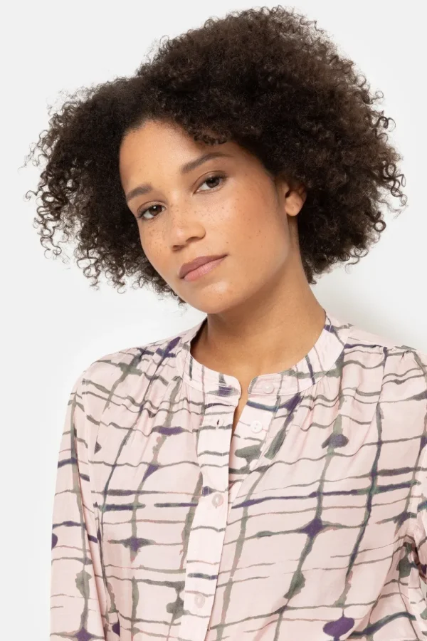 Geruite Bloes Met Maokraag En Lange Mouw-Terre Bleue Flash Sale