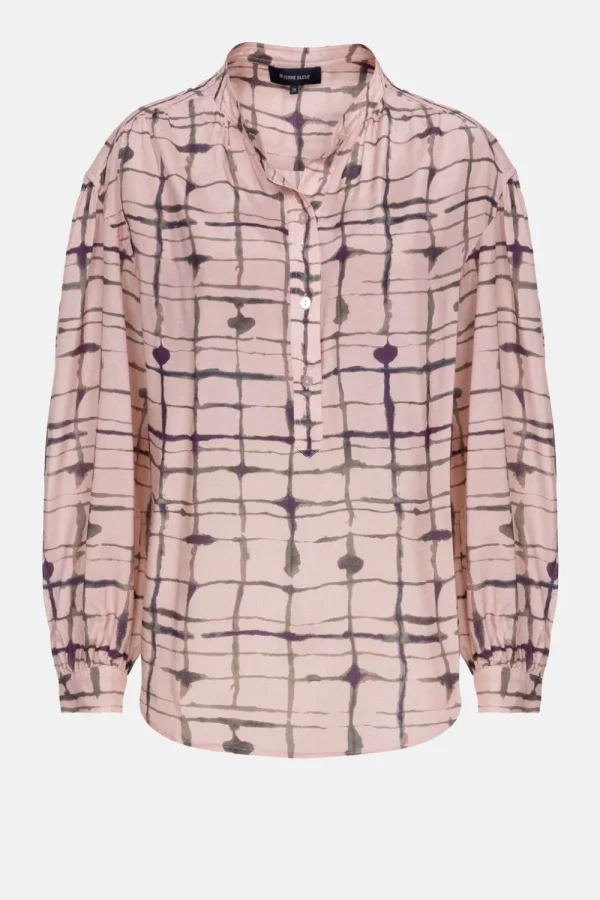 Geruite Bloes Met Maokraag En Lange Mouw-Terre Bleue Flash Sale