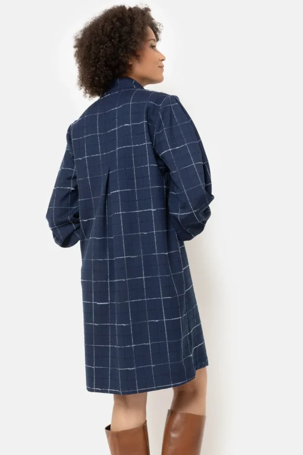 Geruite Jurk Met Lange Pofmouwen-Terre Bleue Cheap