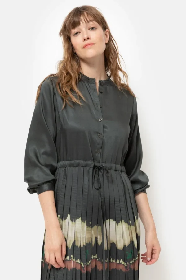 Grijze Jurk Met Plooirok En Lange Mouwen-Terre Bleue Flash Sale