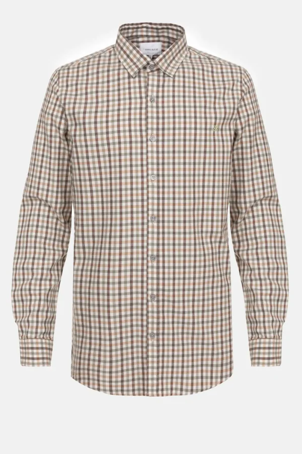 Groen Geruit Slim Fit Hemd, Lange Mouwen-Terre Bleue Clearance