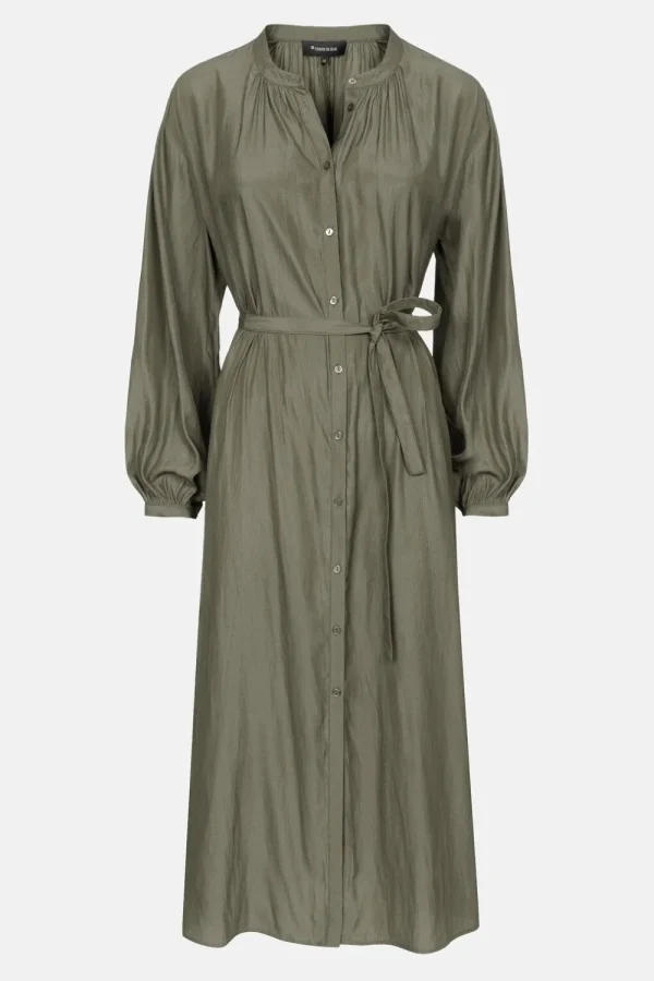 Groene Jurk Met Lange Mouwen En Knoopjes-Terre Bleue Online