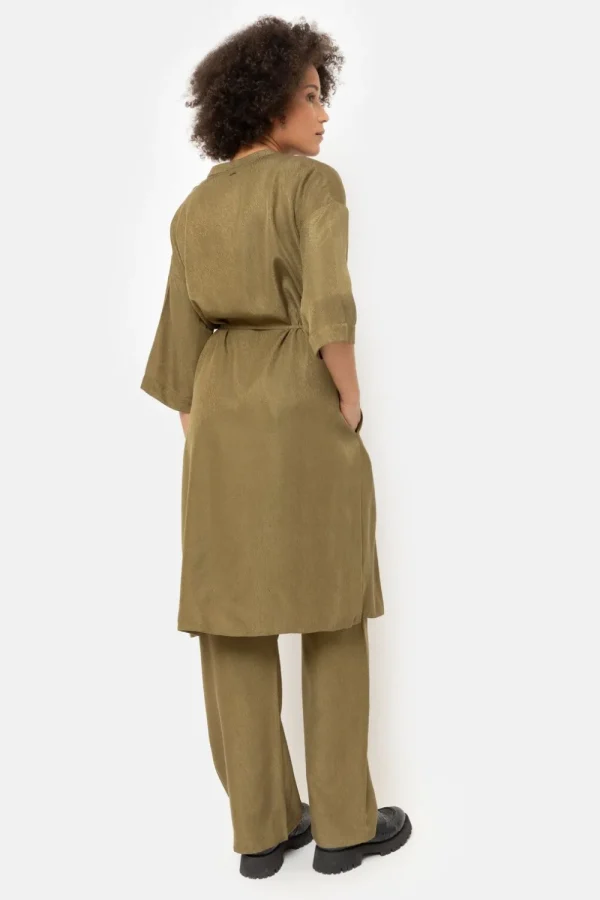 Groene Jurk Met V-Hals En 3/4 Mouwen-Terre Bleue Best