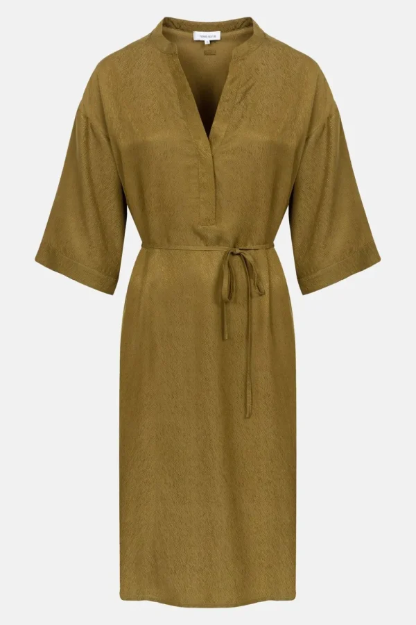 Groene Jurk Met V-Hals En 3/4 Mouwen-Terre Bleue Best