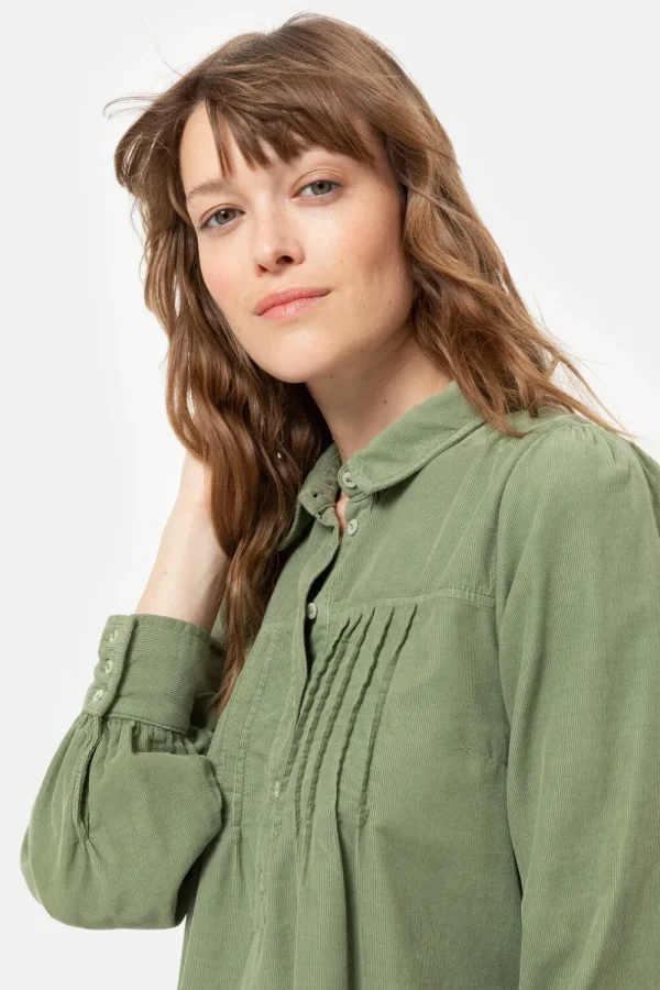 Groene Korte Hemdjurk Met Lange Mouwen-Terre Bleue Outlet