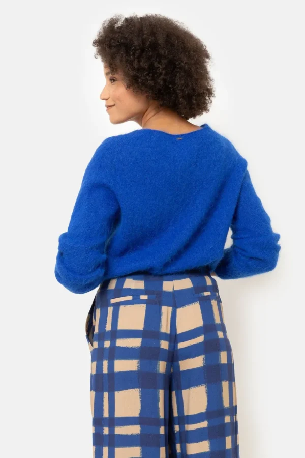 Harige E Pull Met V-Hals En Lange Mouwen-Terre Bleue Cheap