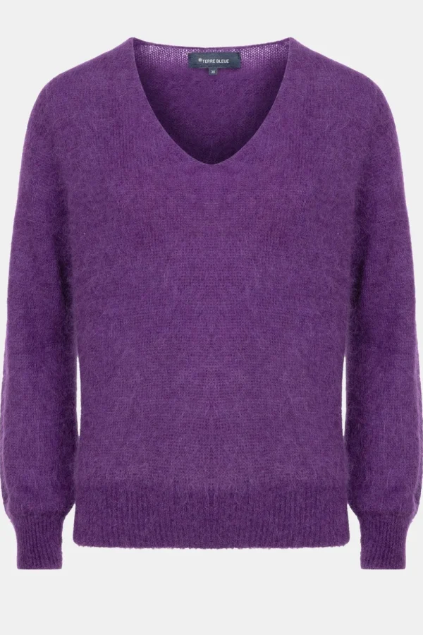 Harige E Pull Met V-Hals En Lange Mouwen-Terre Bleue Best