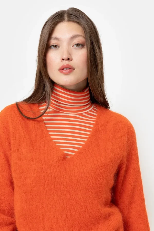 Harige Pull Met V-Hals En Lange Mouwen-Terre Bleue Clearance