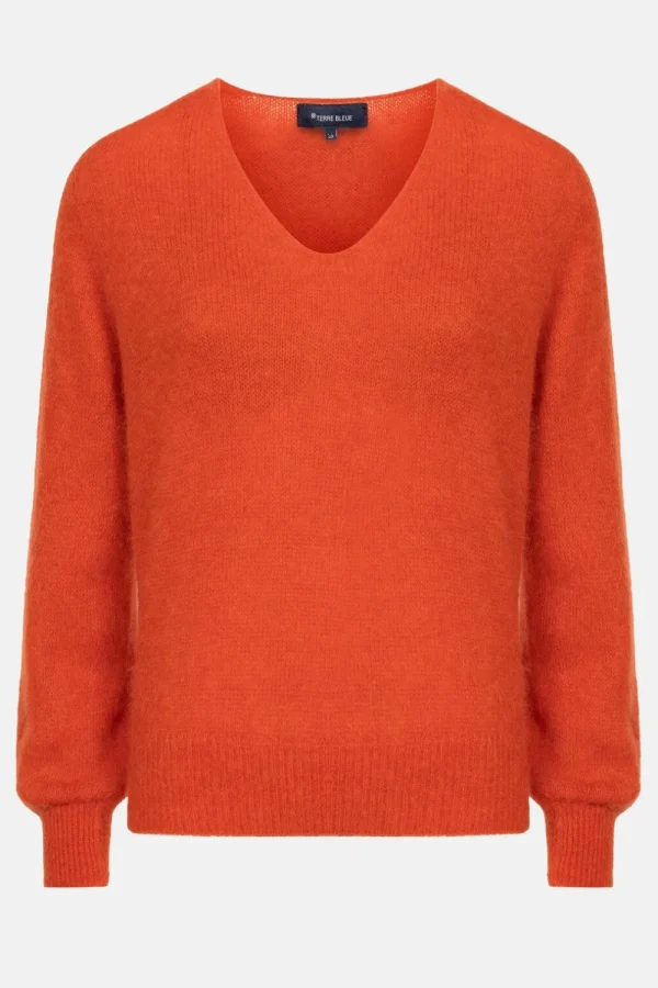 Harige Pull Met V-Hals En Lange Mouwen-Terre Bleue Clearance