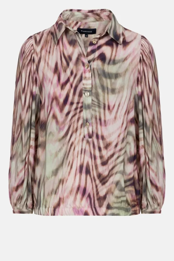 Kaki Boxy Bloesje Met Cropped Mouwen-Terre Bleue Cheap