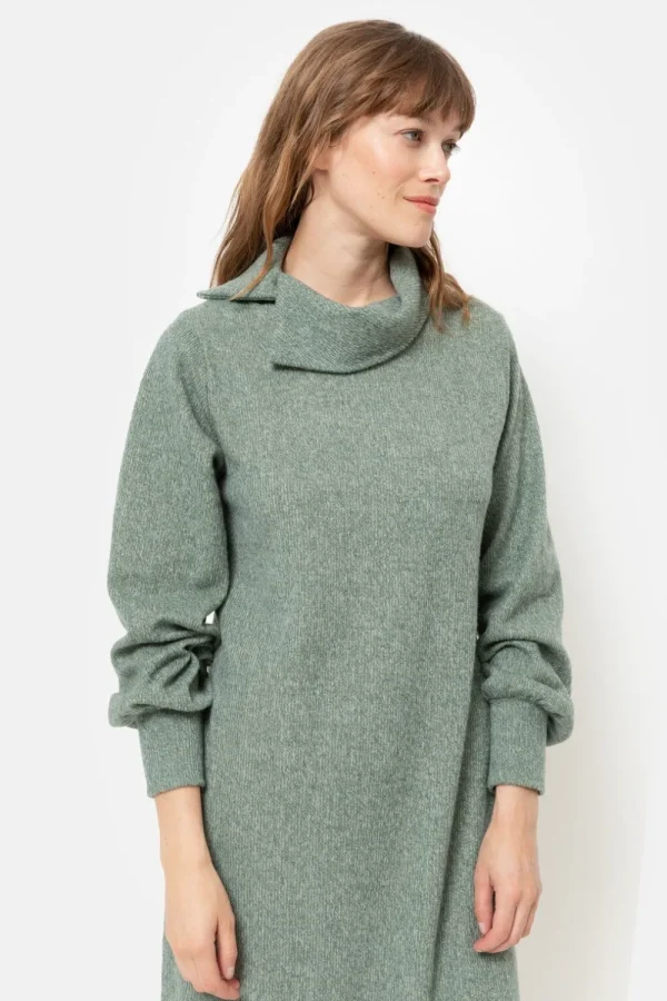 Kaki E Gebreide Jurk Met Lange Pofmouwen-Terre Bleue New