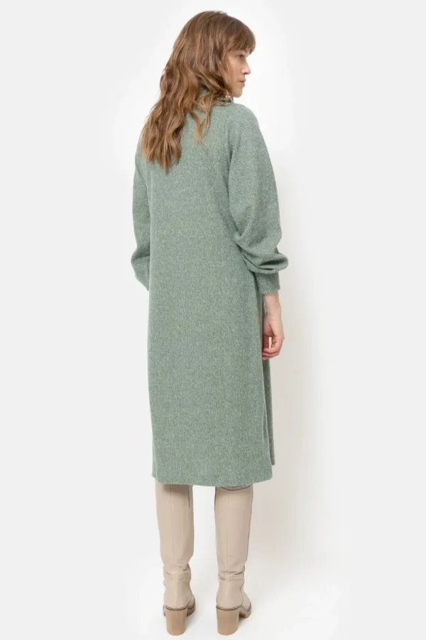 Kaki E Gebreide Jurk Met Lange Pofmouwen-Terre Bleue New