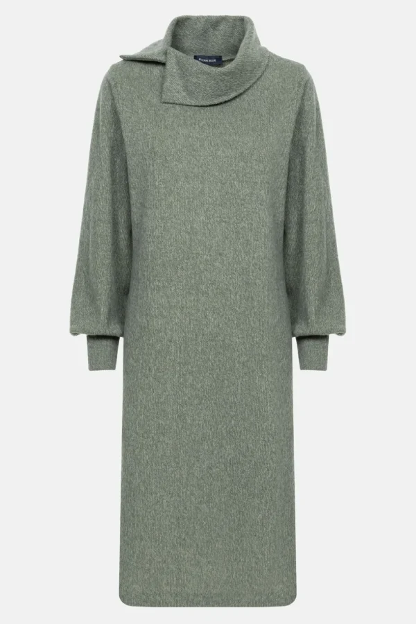 Kaki E Gebreide Jurk Met Lange Pofmouwen-Terre Bleue New