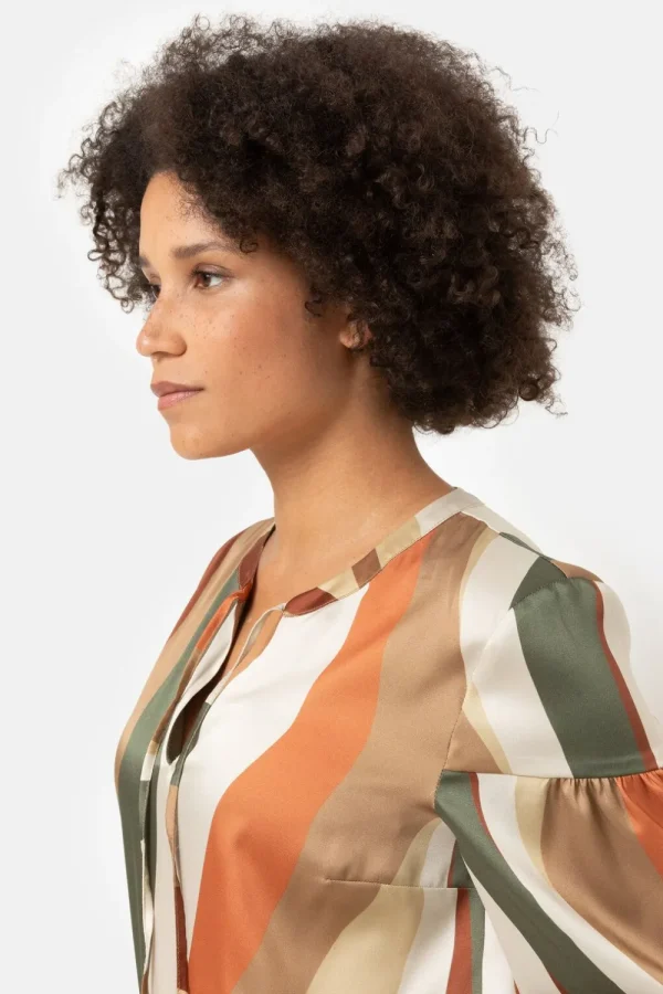 Kaki Gestreepte Blouse Met Lange Mouwen-Terre Bleue Flash Sale