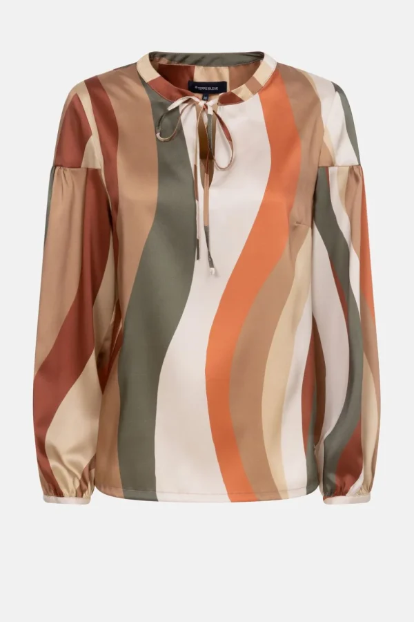 Kaki Gestreepte Blouse Met Lange Mouwen-Terre Bleue Flash Sale