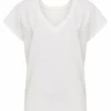 Kort Wit Dames T-Shirt Met Open Rug En Korte Mouw-Terre Bleue Outlet