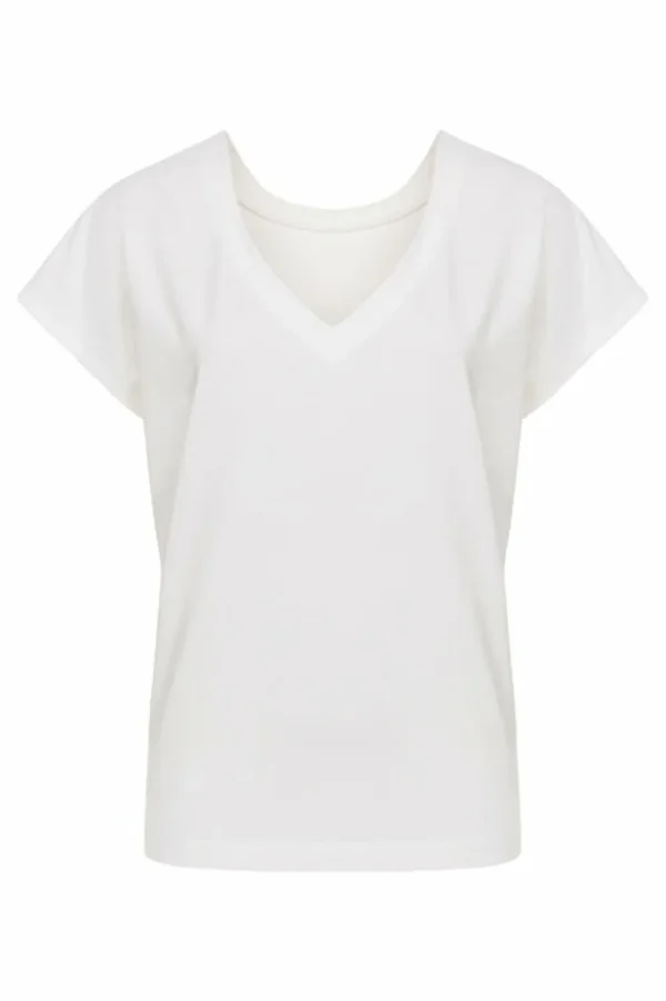 Kort Wit Dames T-Shirt Met Open Rug En Korte Mouw-Terre Bleue Outlet