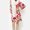 Korte Beige Jurk Met Fuchsia-Bruine Retroprint-Terre Bleue Best
